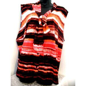 Calvin Klein Women’s Button down Blouse Orange Striped Size ? 2X ck measurements